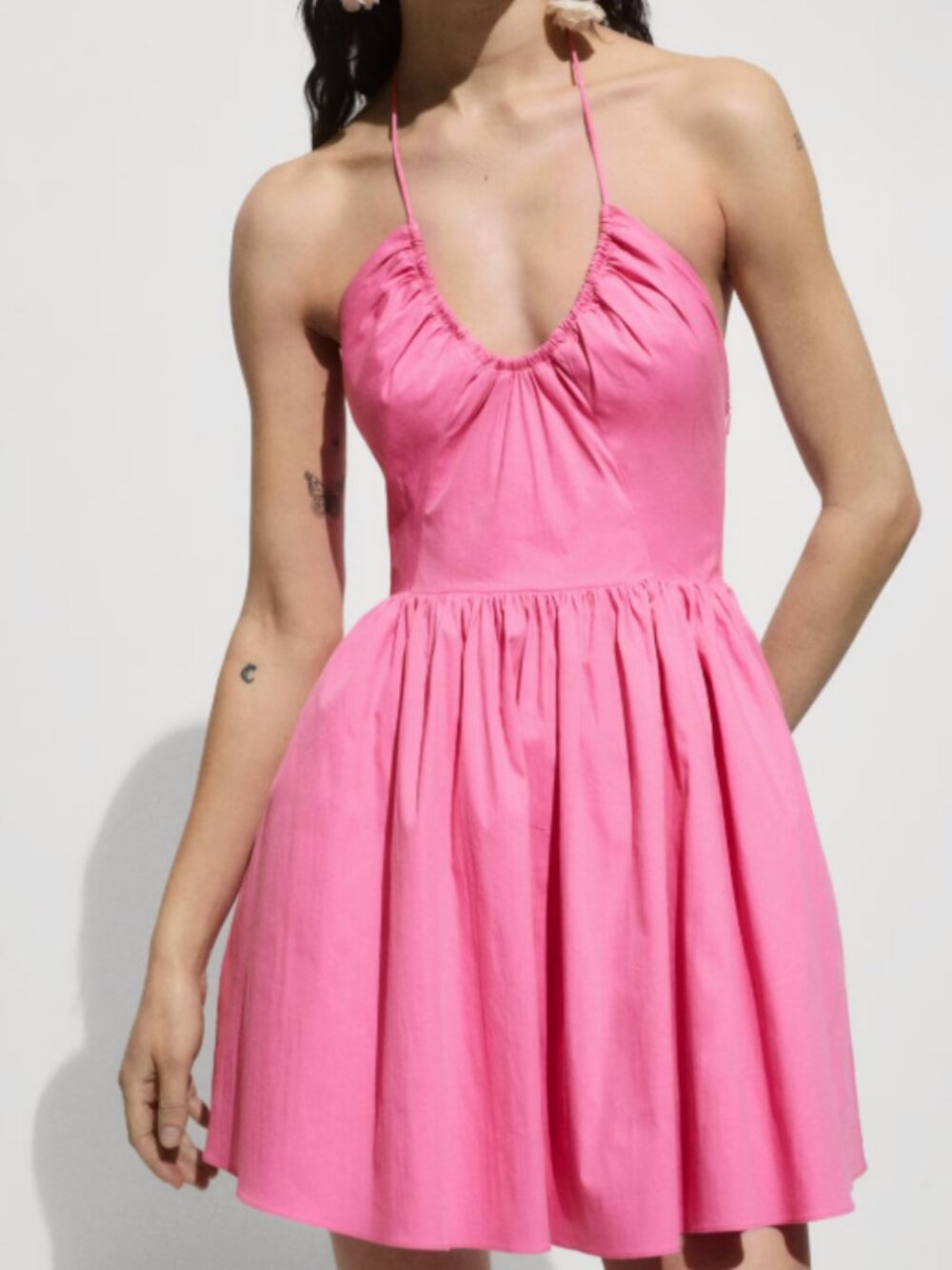 Mango Cotton Dress with Gathered Neckline